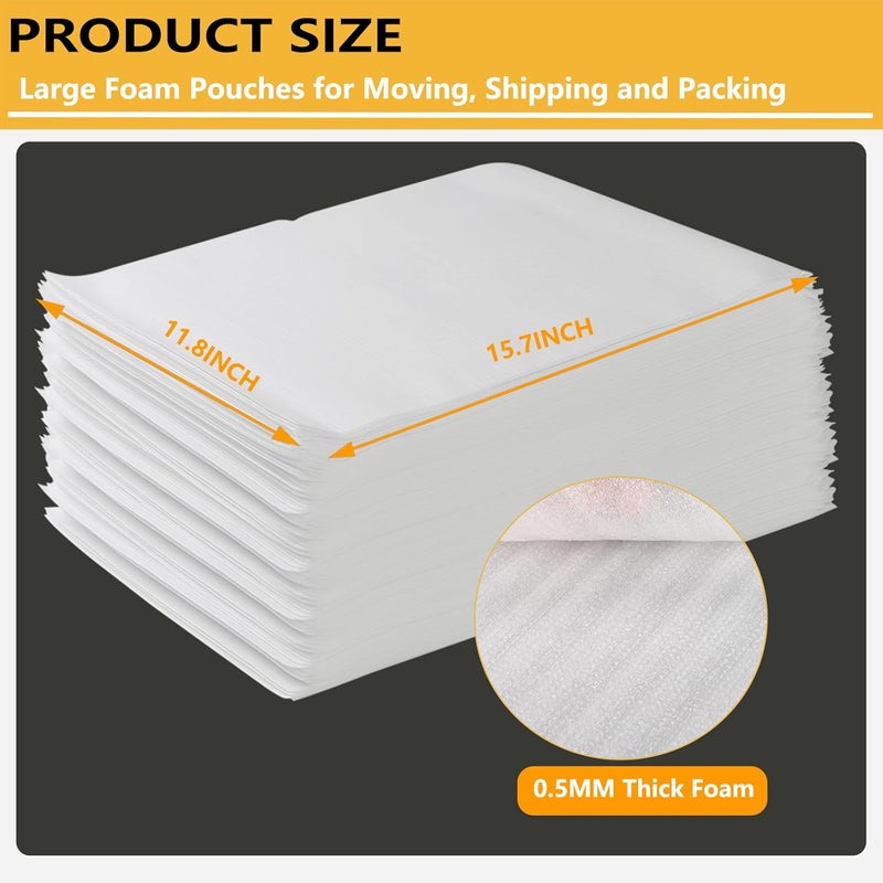 Evadow 12”x16” 100Pack Foam Pouches, Large Moving Supplies for Packing Dishes Artwork, 0.5MM Thick Cushion Foam Bags for Storing Shipping Breakables, fragile Padding Material Sleeves for Fragile Plates China - Image 2